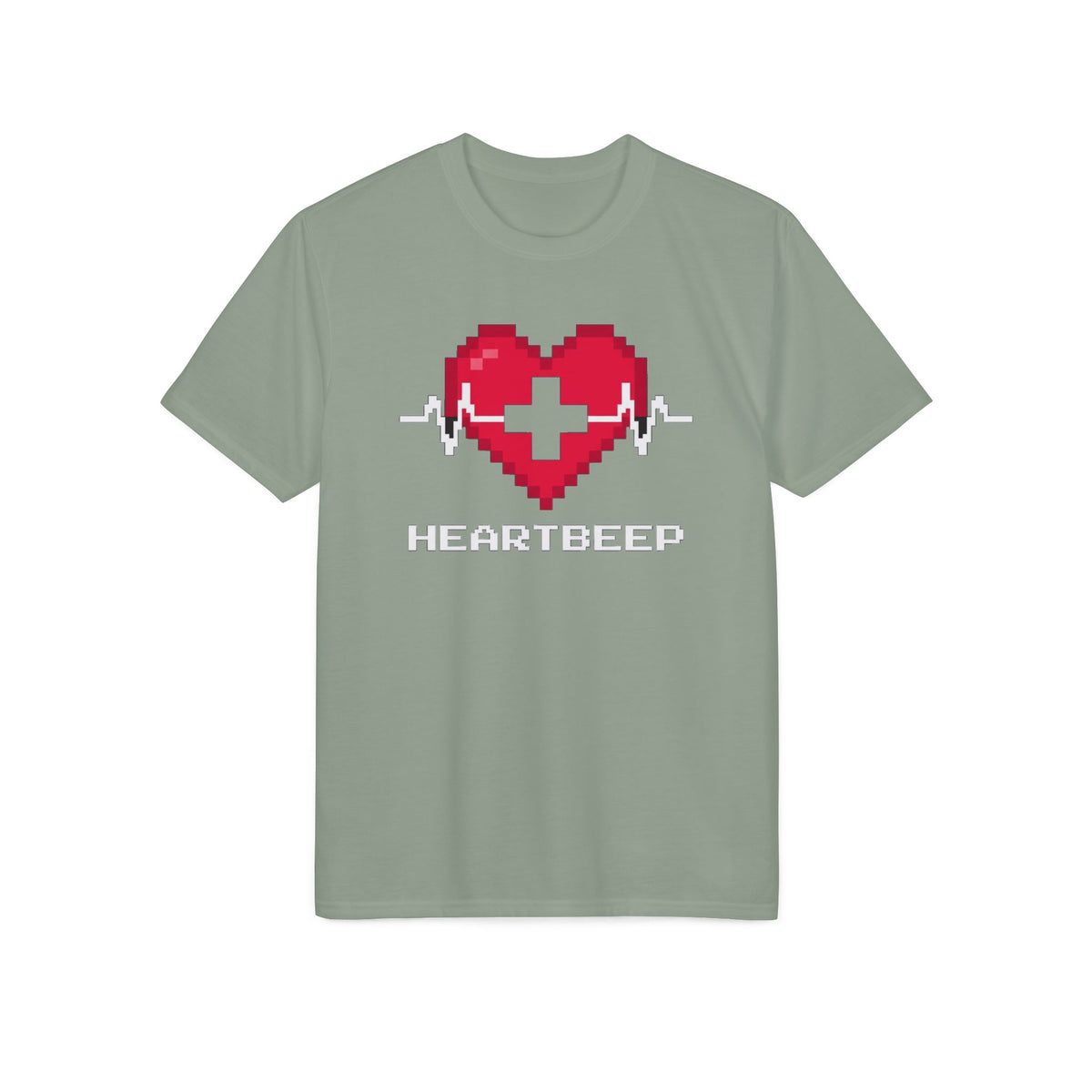 Pixel Heartbeat T-Shirt — Retro 8-Bit Heart with EKG Pulse (Heartbeat)