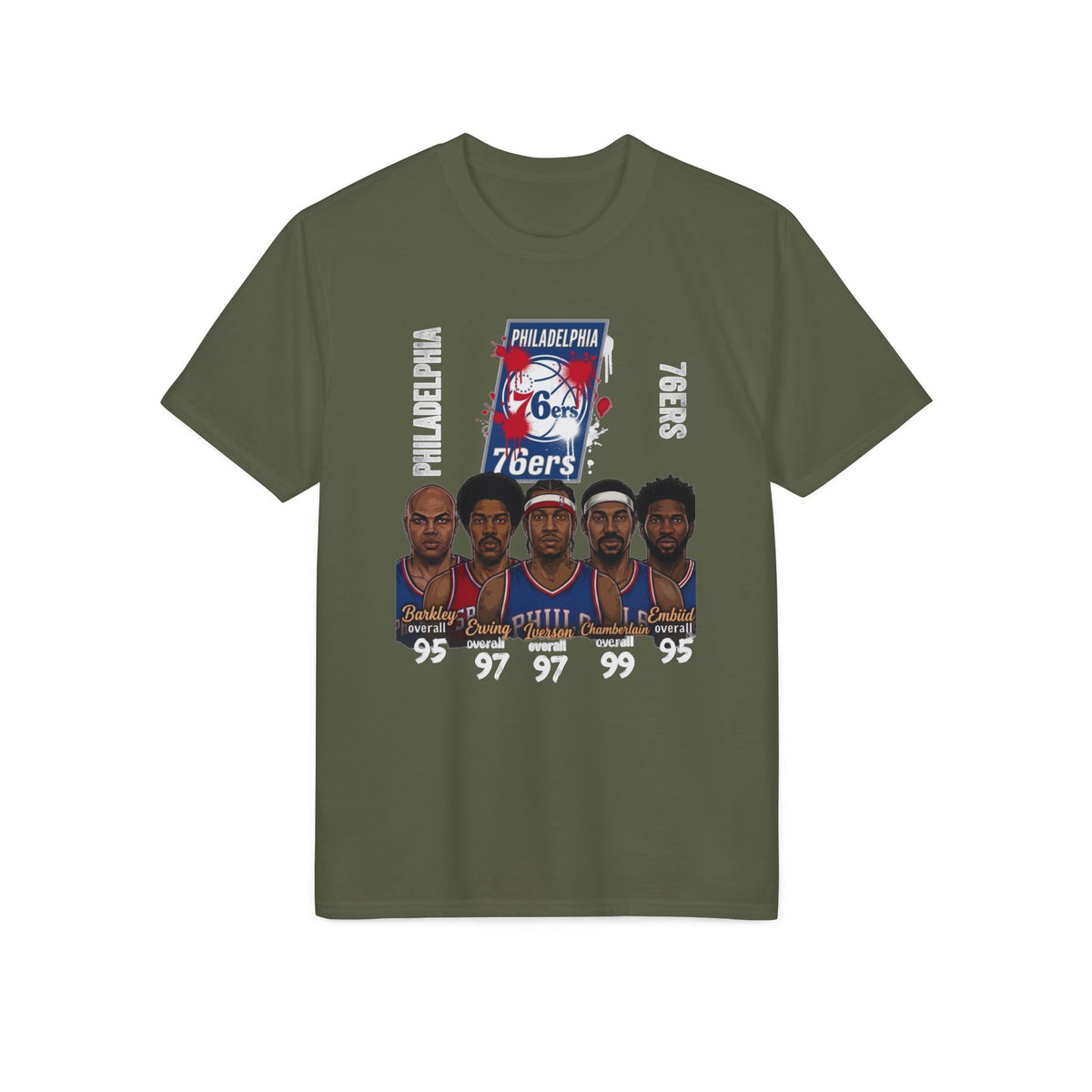 76ers Legends T-Shirt — Philadelphia Sixers Player Faces & Logo Basketball Tee