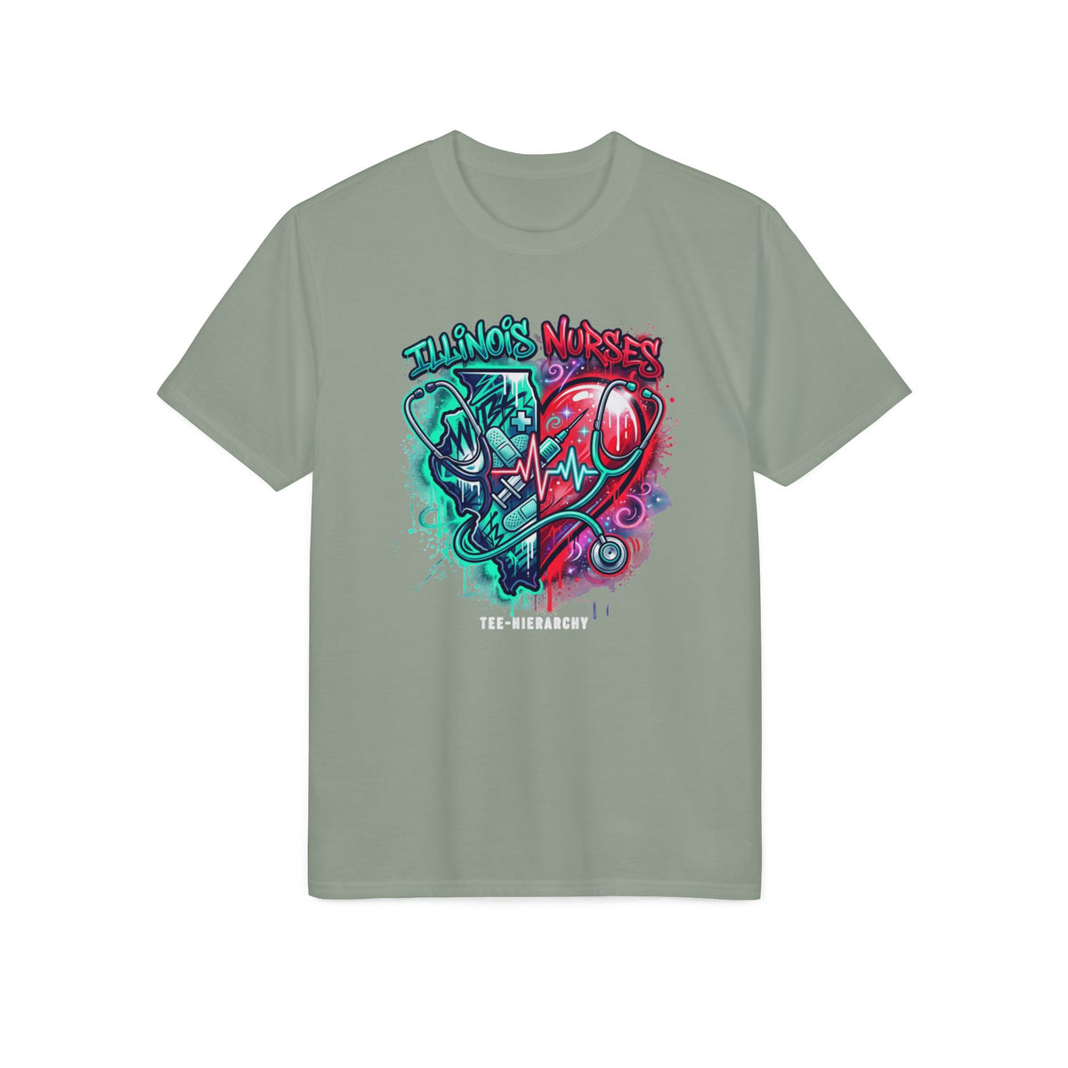 Nurse Heartbeat Graphic T-Shirt — "Nurses" Split Heart Medical Tee