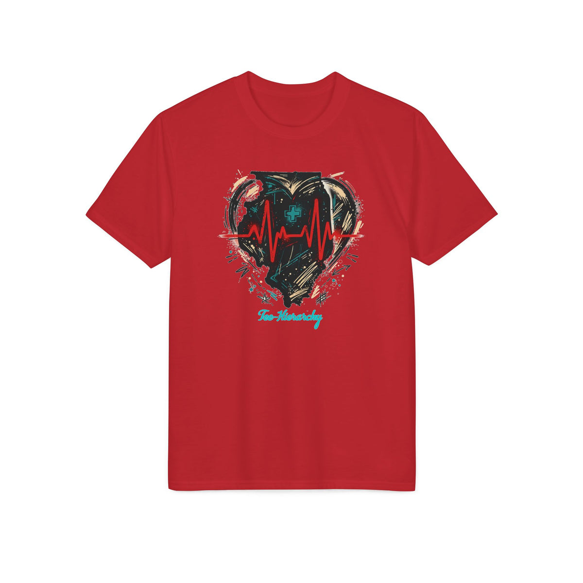 Heartbeat Heart Graphic T-Shirt — 'Beating' Urban Art Athletic Tee