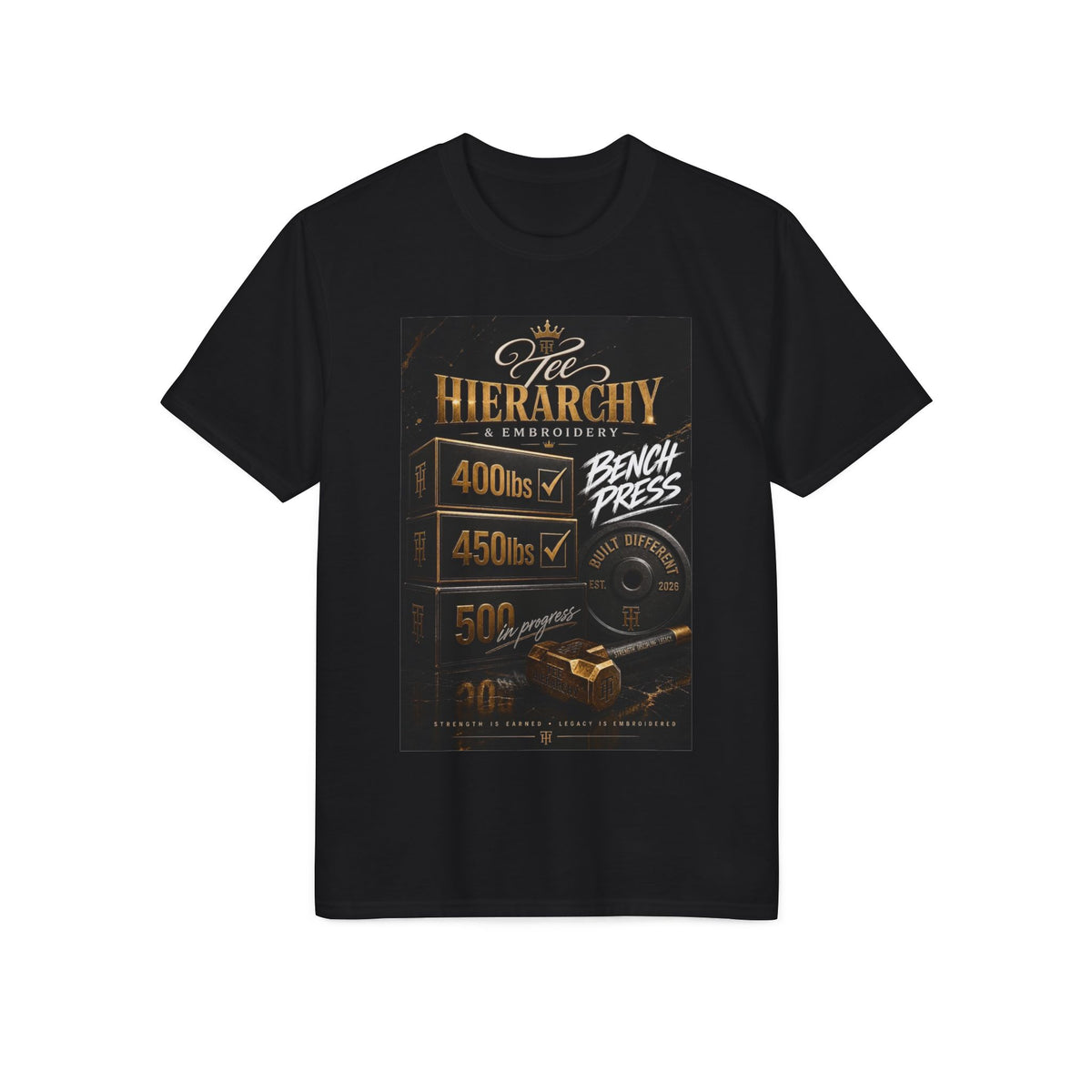 Bench Press Hierarchy Performance T-Shirt — Powerlifting Gym Shirt