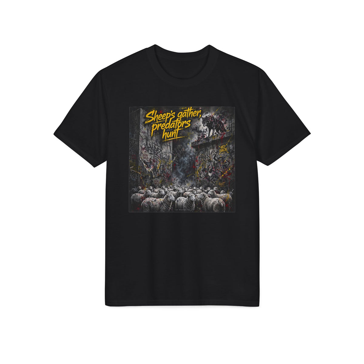 Sheep Gather, Predators Hunt Graphic T-Shirt — Dark Urban Illustration Tee