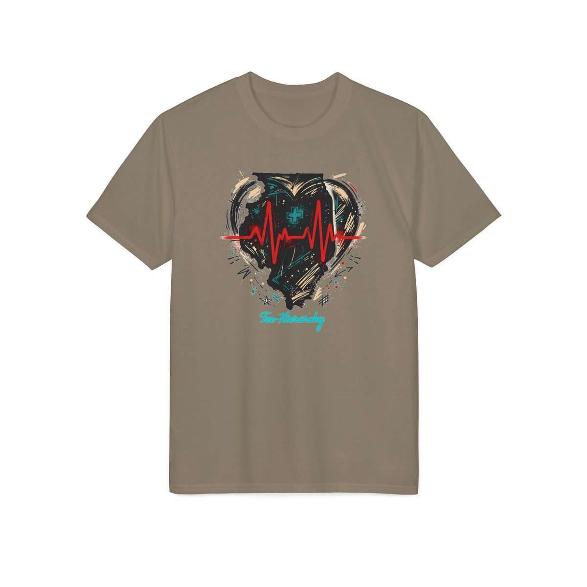 Heartbeat Heart Graphic T-Shirt — 'Beating' Urban Art Athletic Tee