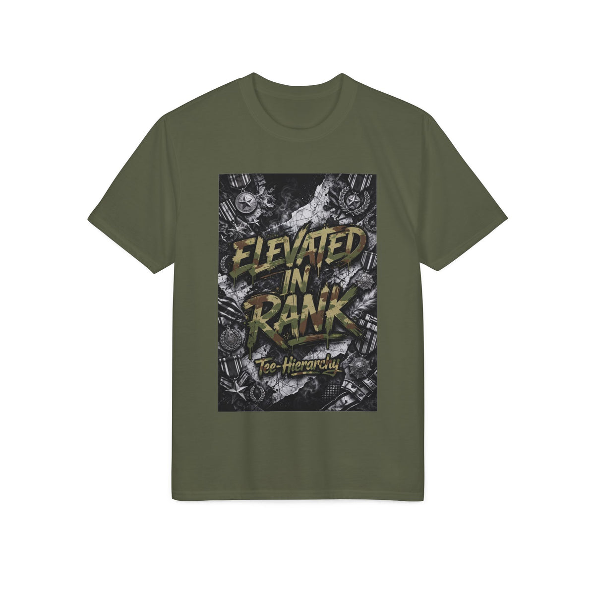 Elite Ranked Rock Tee — "Elevated Rank" Gold Emblem Performance T-Shirt