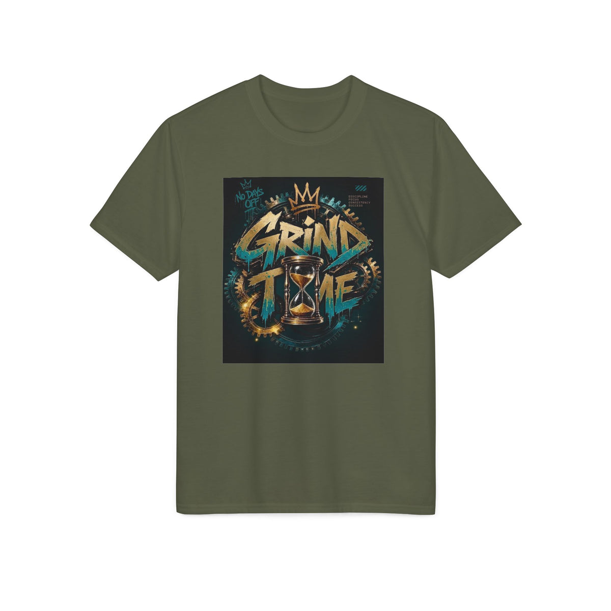 Grind Time Performance T‑Shirt — Motivational Gym Tee with Hourglass Graphic