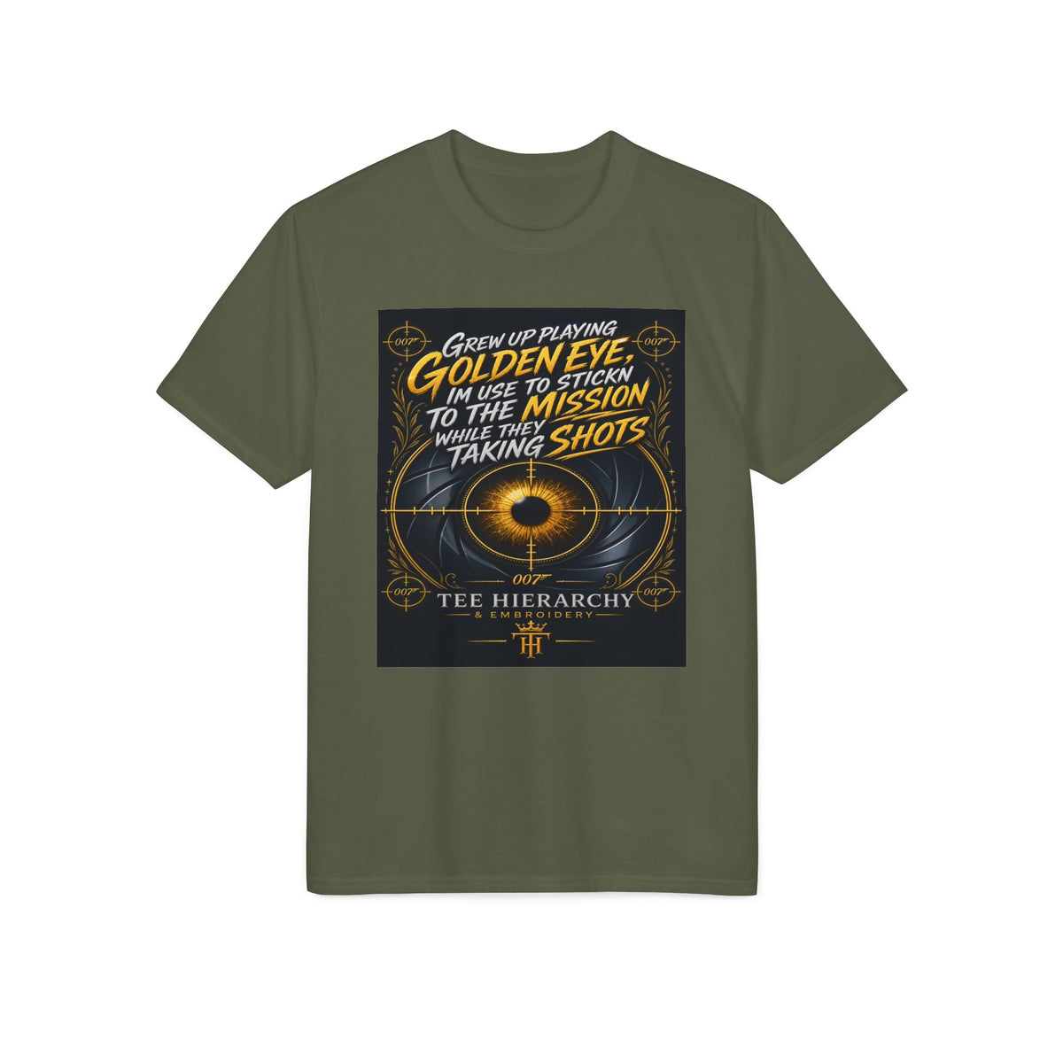 GoldenEye Retro Gaming T-Shirt — "When I'm Playing GoldenEye I'm Use to Stickin' to the Mission While Taking Shots"