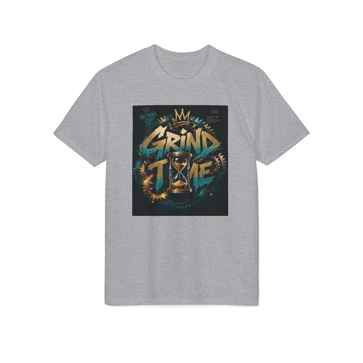 Grind Time Performance T‑Shirt — Motivational Gym Tee with Hourglass Graphic