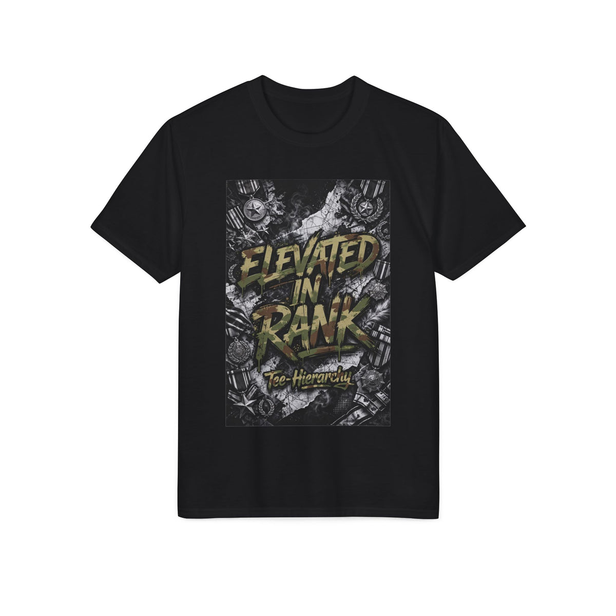 Elite Ranked Rock Tee — "Elevated Rank" Gold Emblem Performance T-Shirt