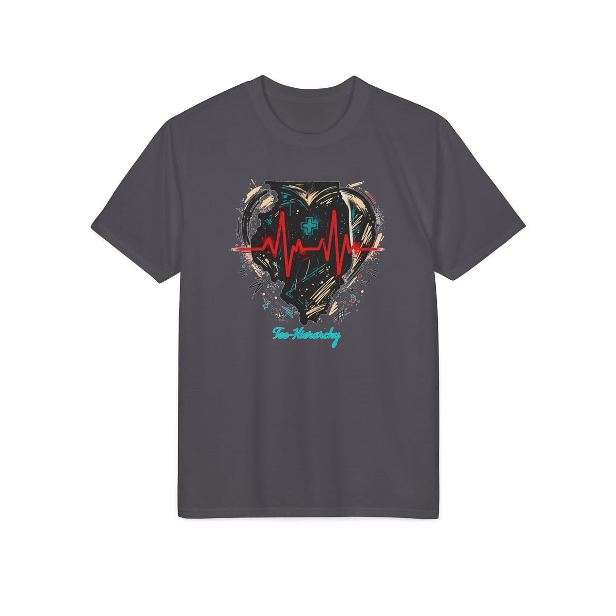 Heartbeat Heart Graphic T-Shirt — 'Beating' Urban Art Athletic Tee