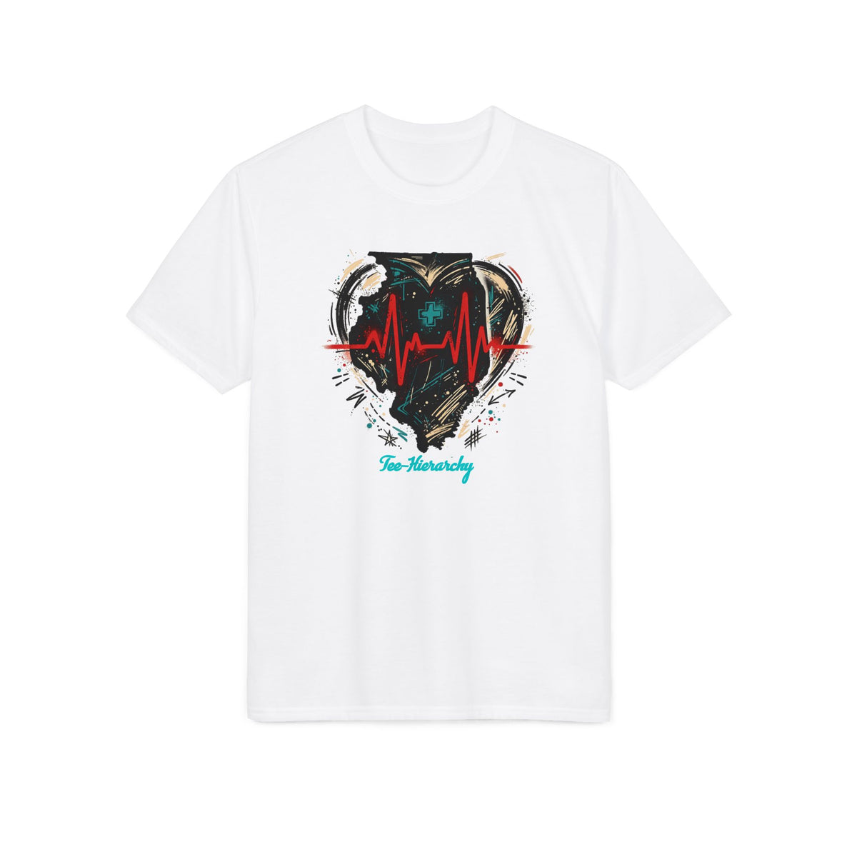 Heartbeat Heart Graphic T-Shirt — 'Beating' Urban Art Athletic Tee
