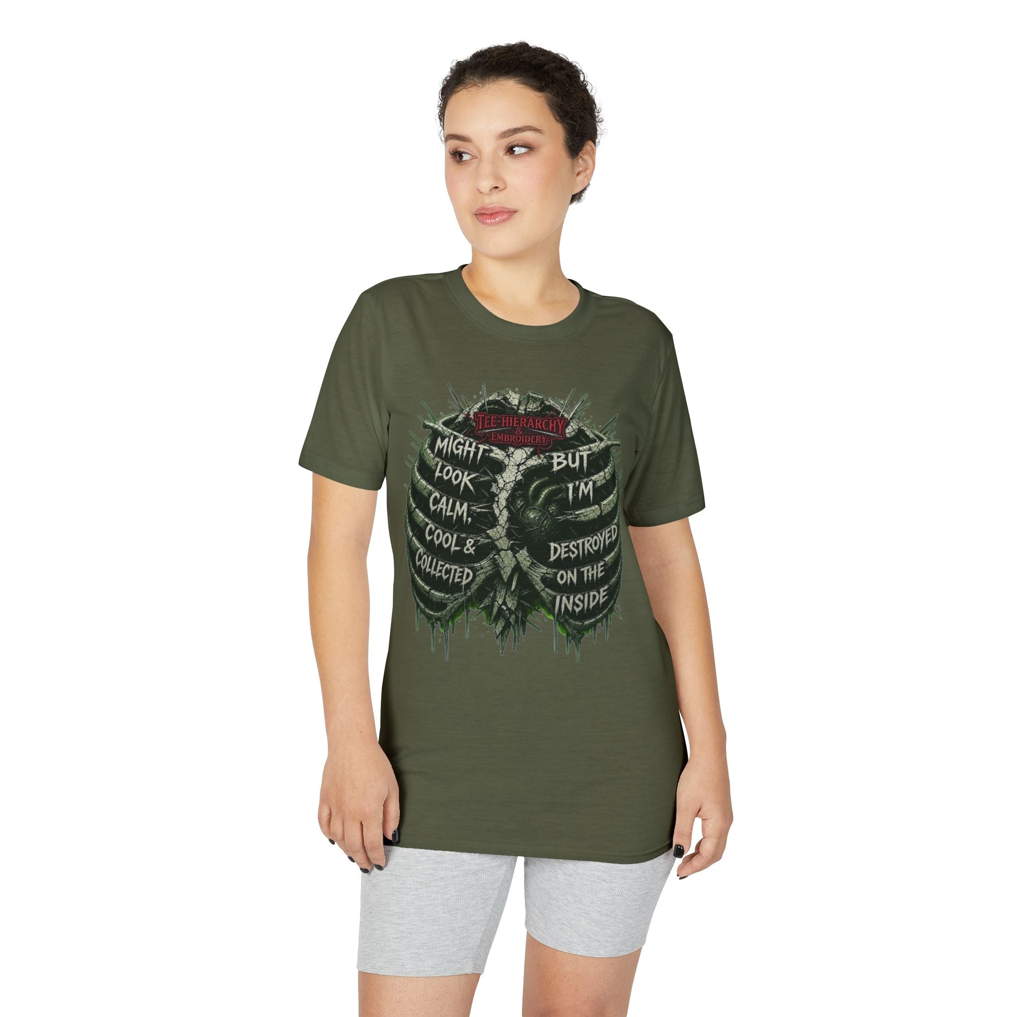 Skull Ribcage Tee — "Might Look Calm but I’m Destroyed Inside" Graphic T-Shirt