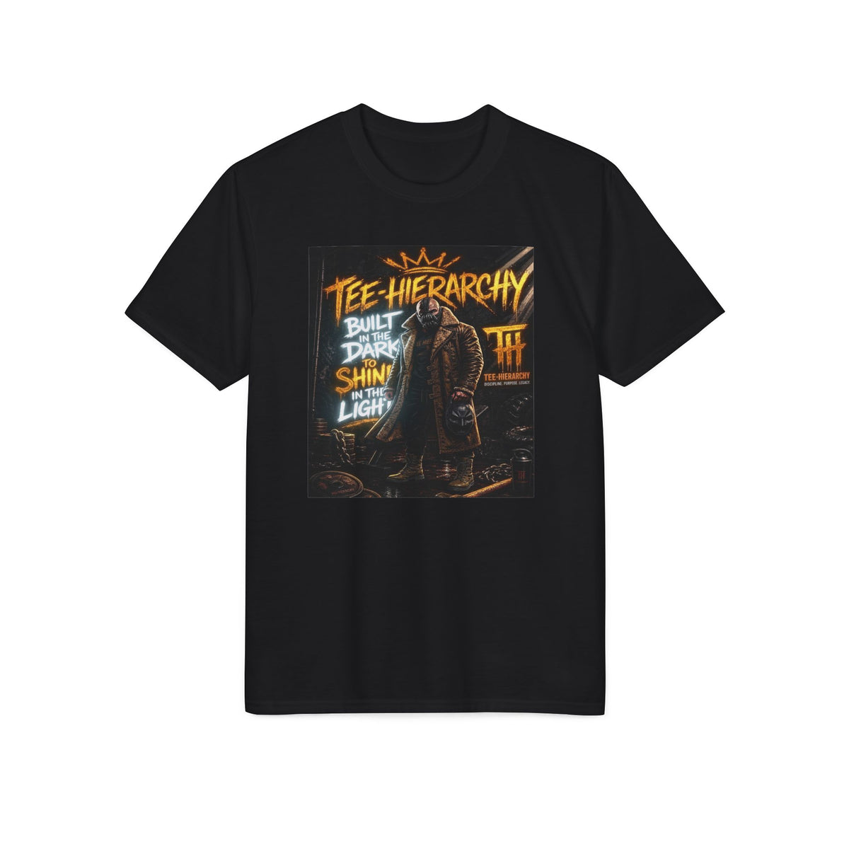 T-Shirt — Tee-Hierarchy “Built in Dark, Shines in Light” Graphic Tee