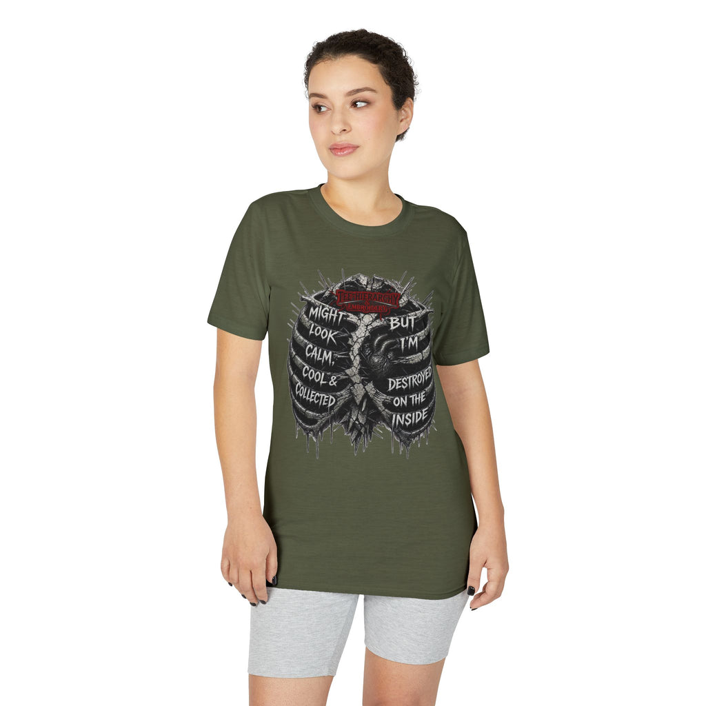 Skull Ribcage Tee — "Might Look Calm but I’m Destroyed Inside" Graphic T-Shirt