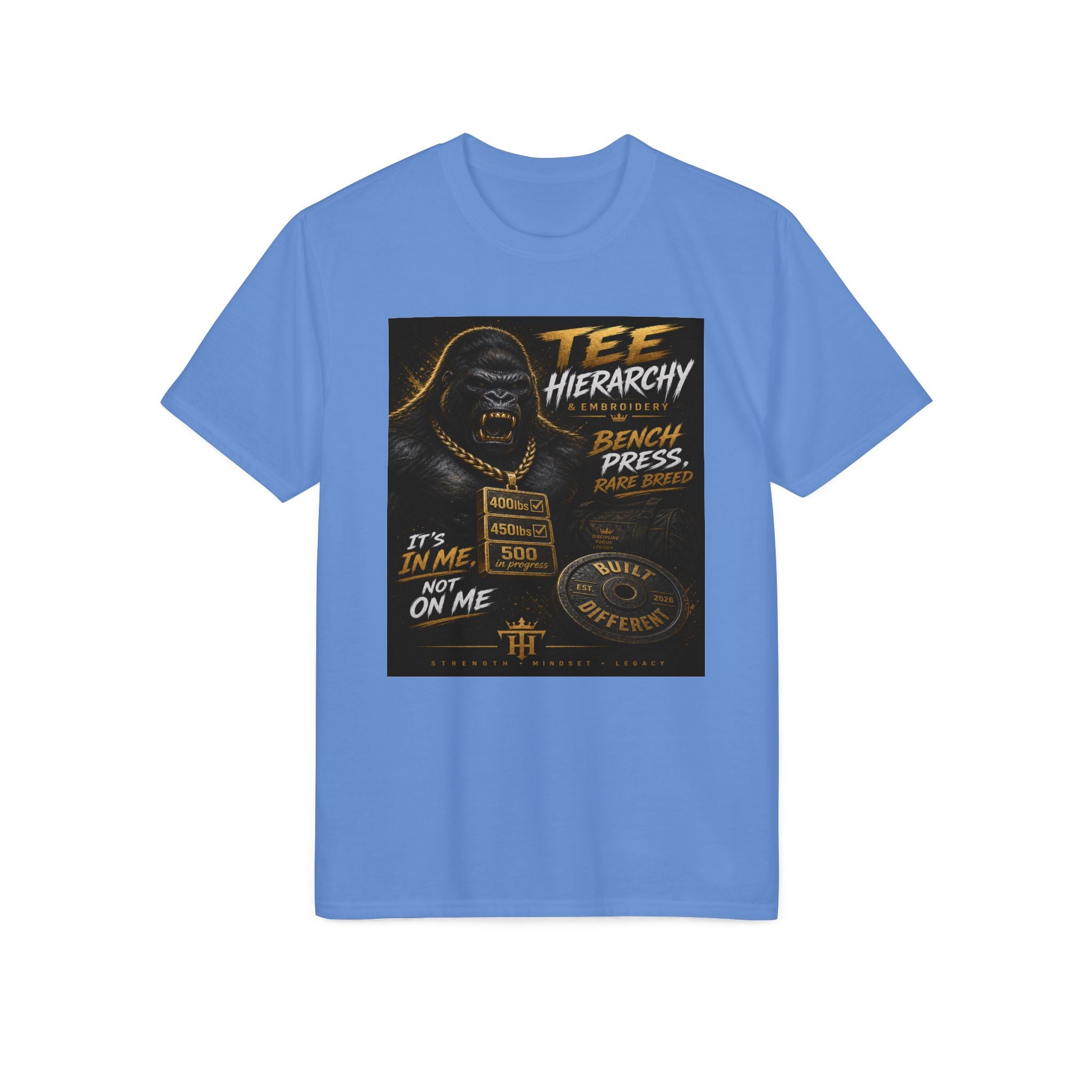Gym Gorilla Bench Press T-Shirt — Tee Hierarchy Motivational Workout Shirt