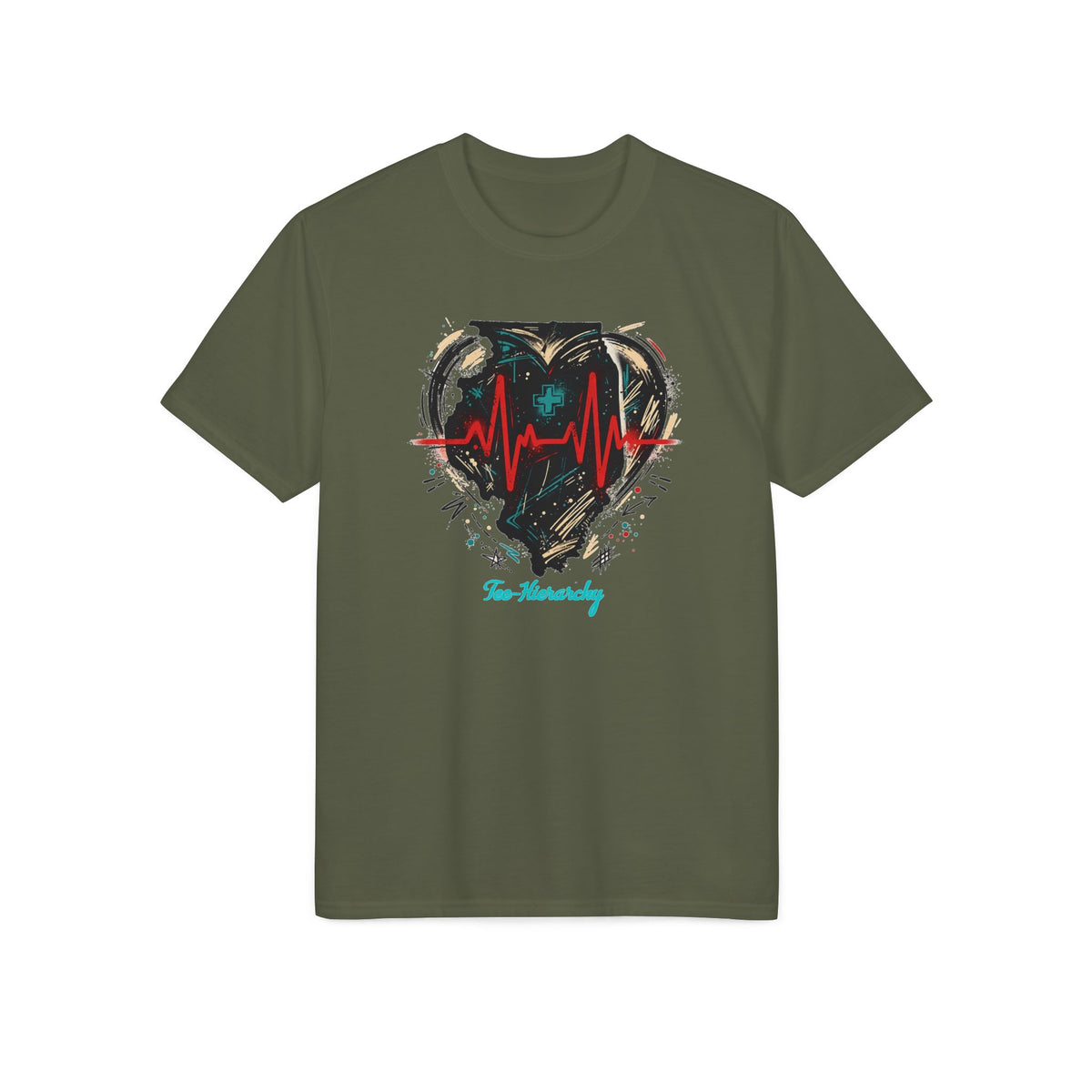 Heartbeat Heart Graphic T-Shirt — 'Beating' Urban Art Athletic Tee