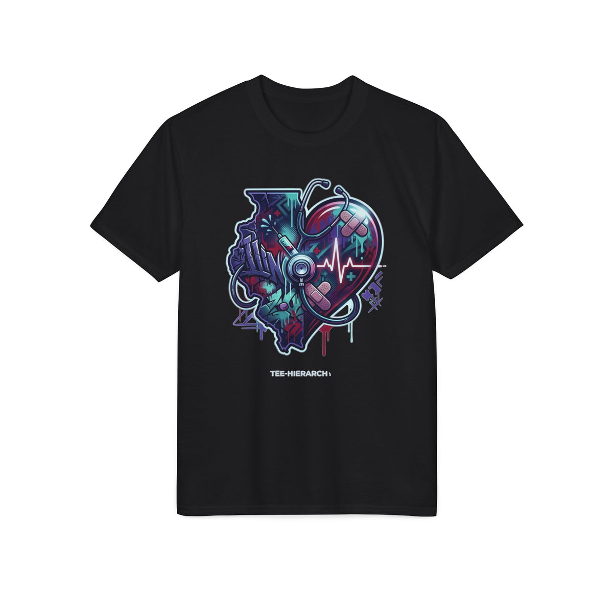 Illinois Heartbeat Graphic T‑Shirt — Stethoscope & EKG Medical Art