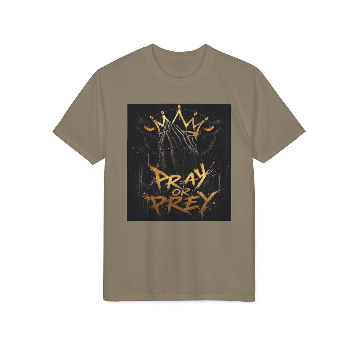 Pray or Prey Graphic T-Shirt — Urban Streetwear with Crown & Hooded Figure