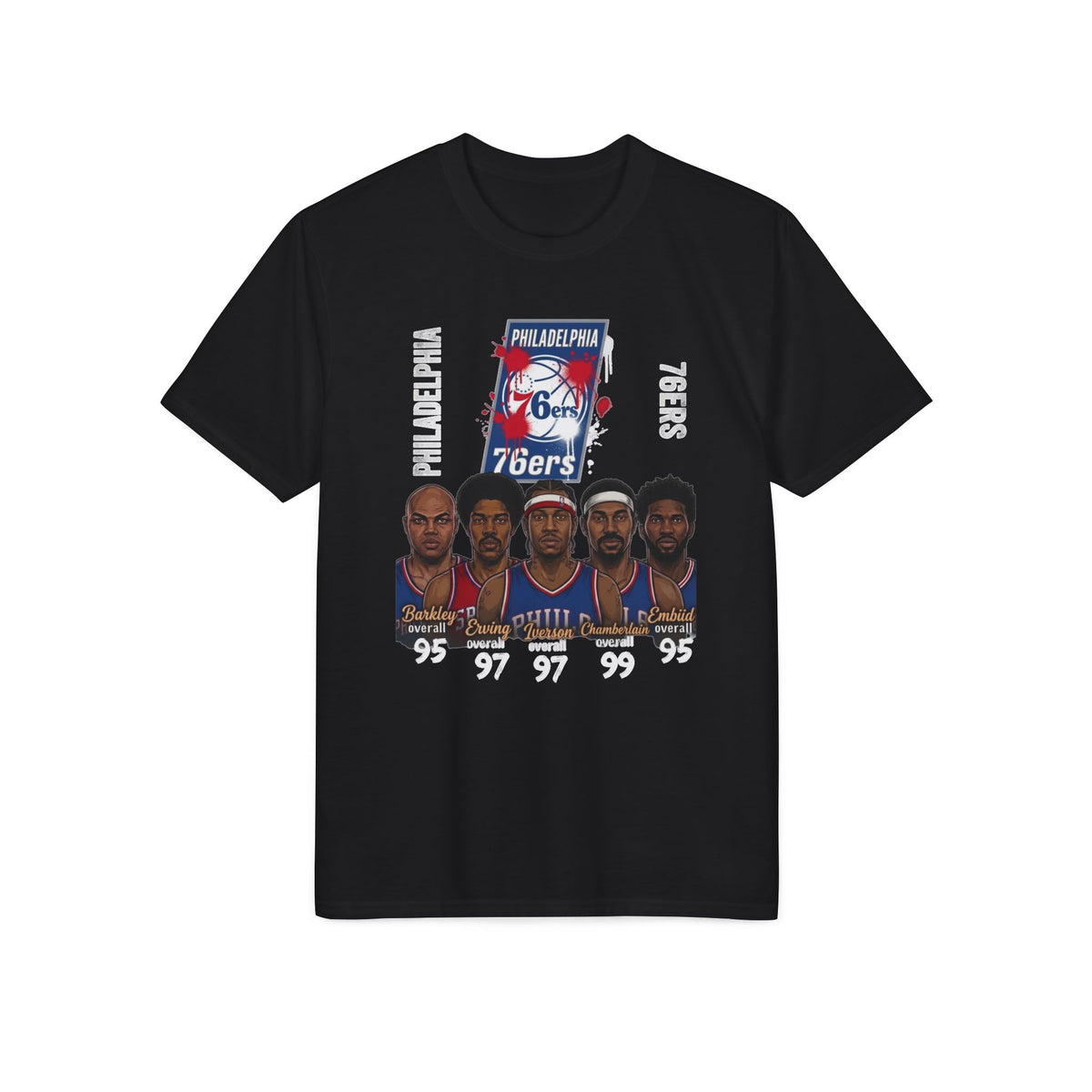 76ers Legends T-Shirt — Philadelphia Sixers Player Faces & Logo Basketball Tee