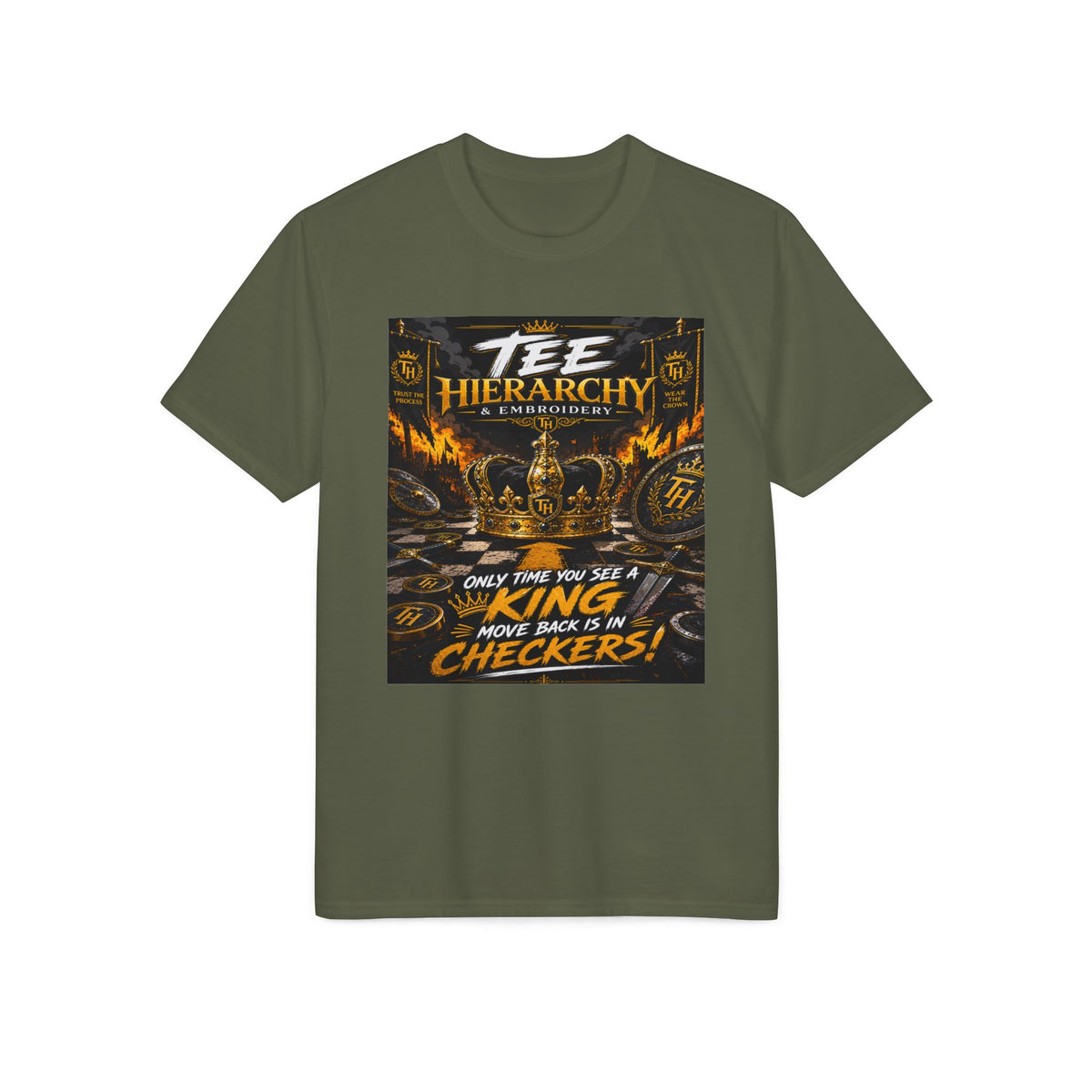 King in Checkers Graphic T-Shirt — Tee Hierarchy Chess-Inspired Design