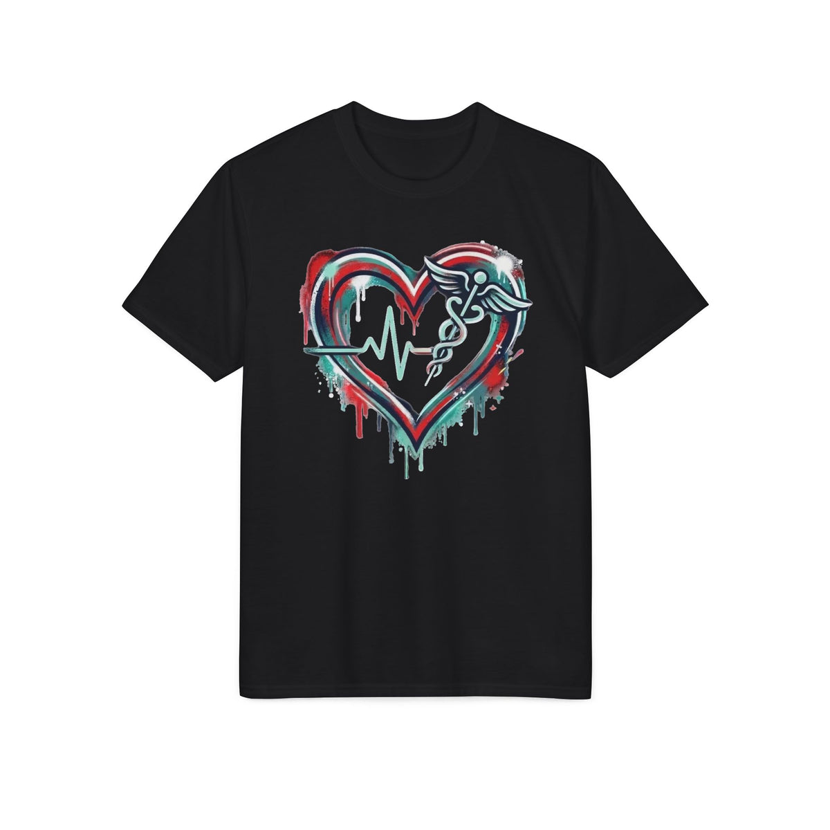 Heartbeat Caduceus T-Shirt — Dripping Neon Medical Heart Tee