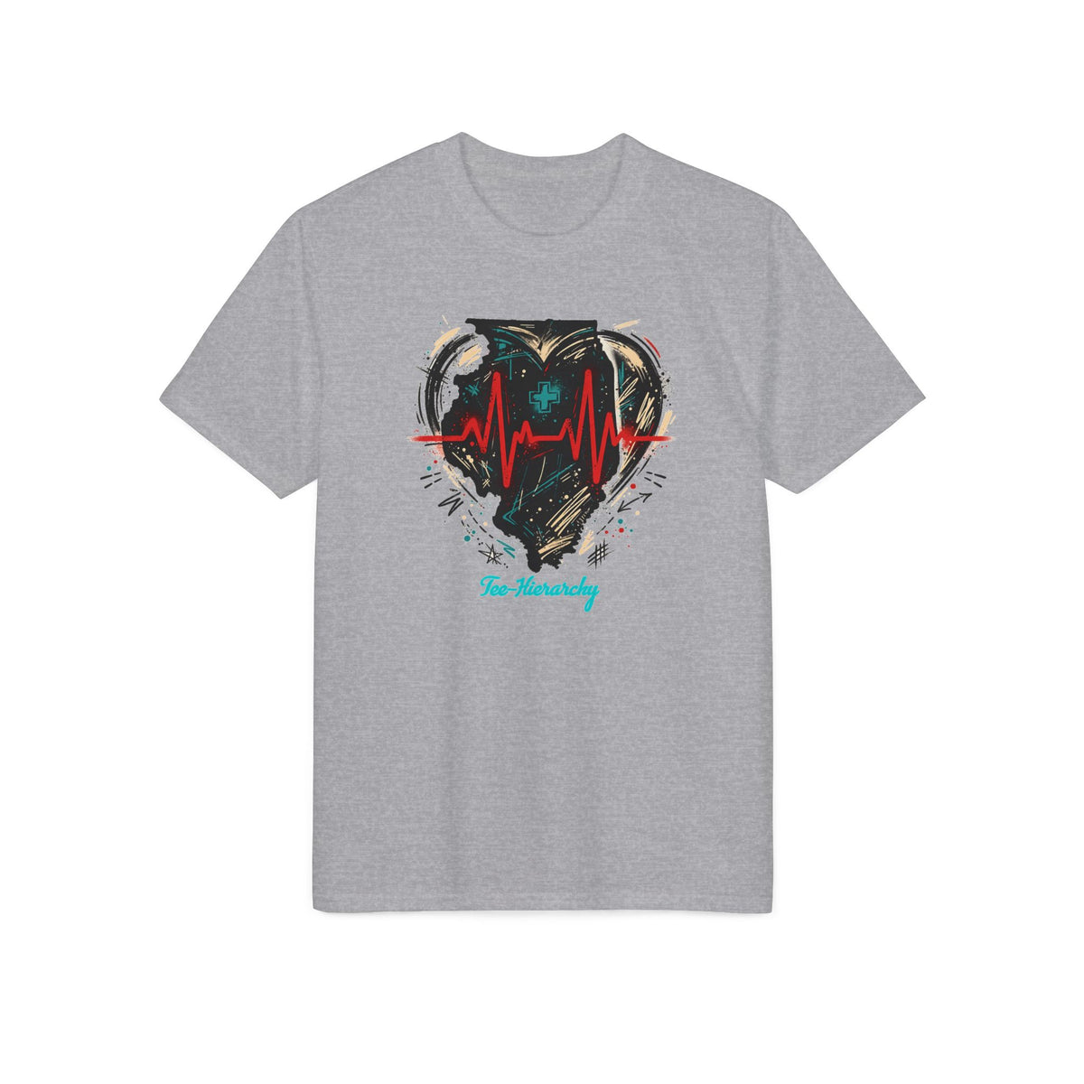 Heartbeat Heart Graphic T-Shirt — 'Beating' Urban Art Athletic Tee