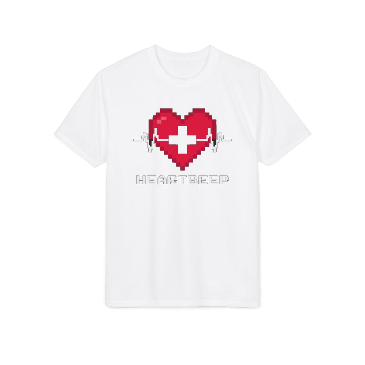 Pixel Heartbeat T-Shirt — Retro 8-Bit Heart with EKG Pulse (Heartbeat)