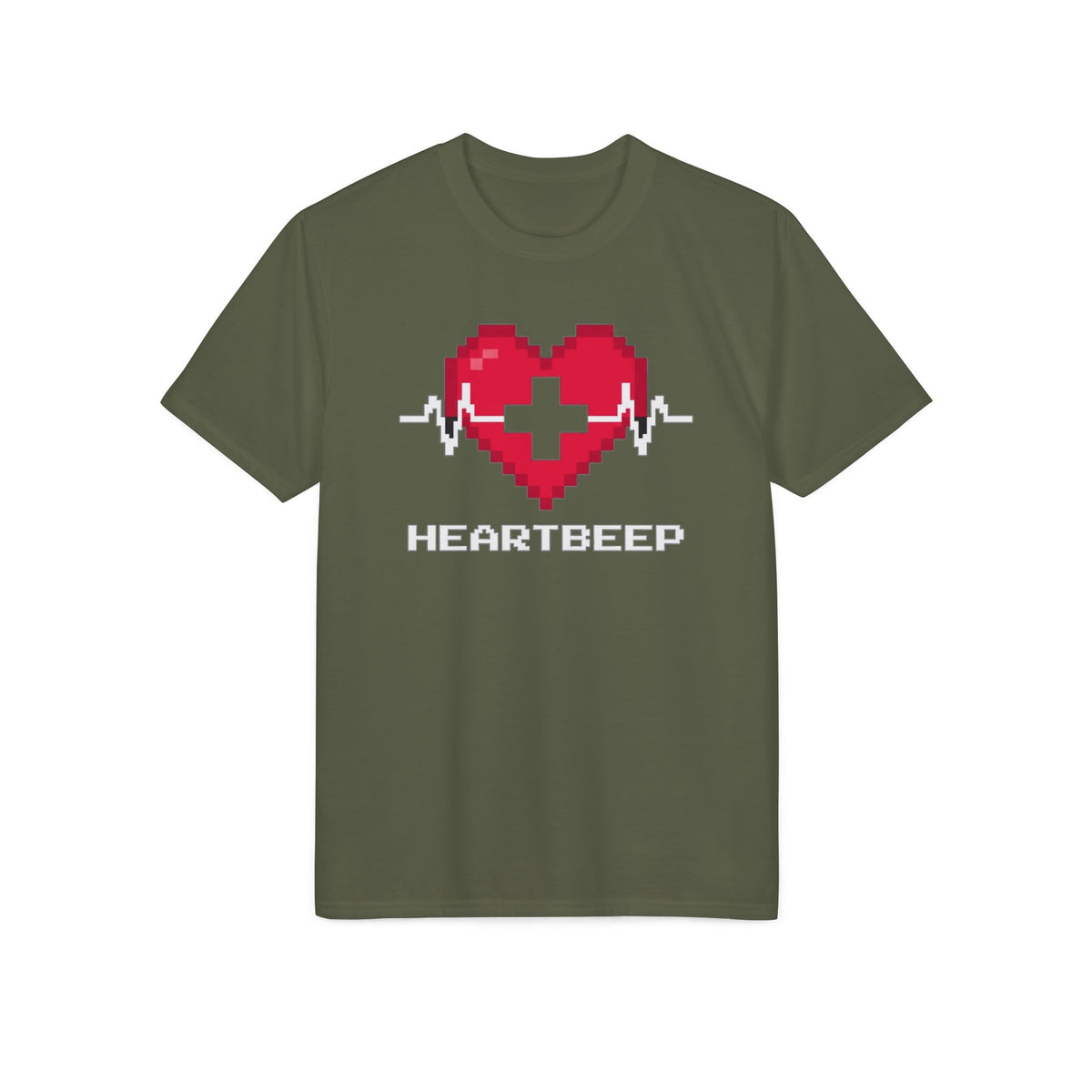 Pixel Heartbeat T-Shirt — Retro 8-Bit Heart with EKG Pulse (Heartbeat)