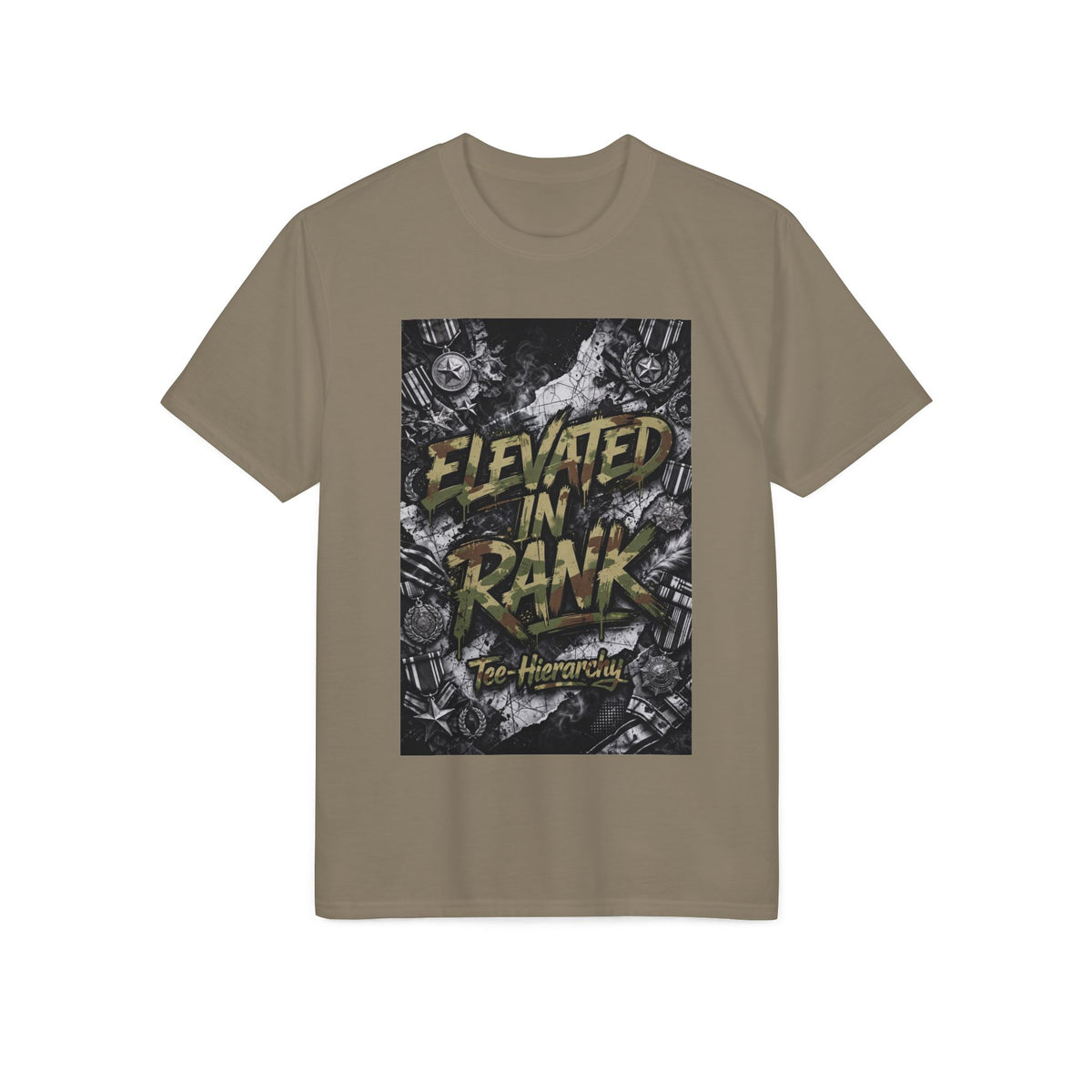 Elite Ranked Rock Tee — "Elevated Rank" Gold Emblem Performance T-Shirt