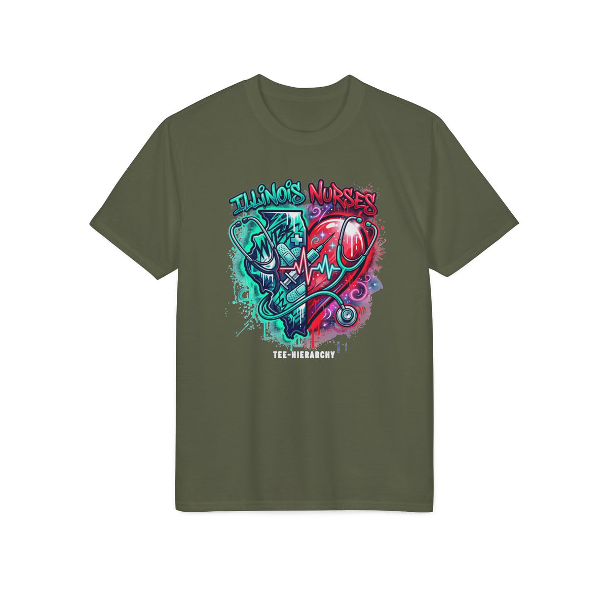 Nurse Heartbeat Graphic T-Shirt — "Nurses" Split Heart Medical Tee