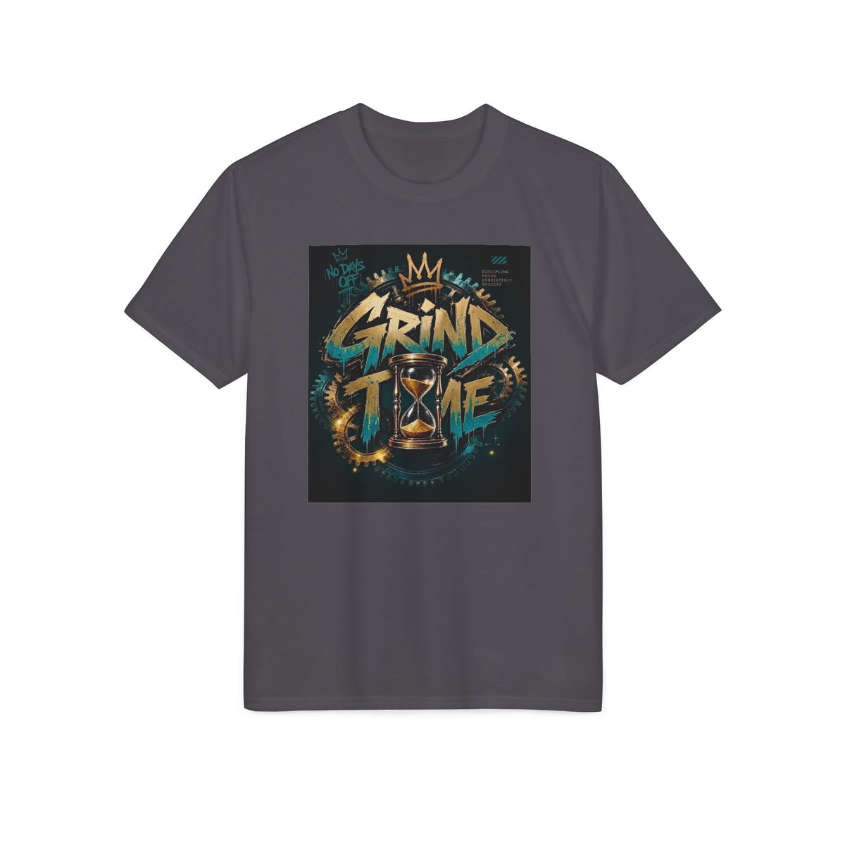 Grind Time Performance T‑Shirt — Motivational Gym Tee with Hourglass Graphic
