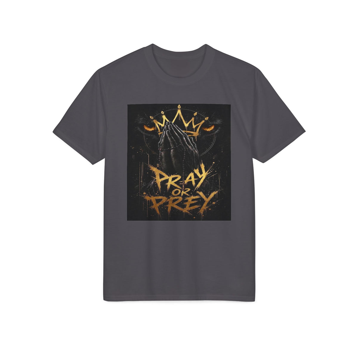 Pray or Prey Graphic T-Shirt — Urban Streetwear with Crown & Hooded Figure