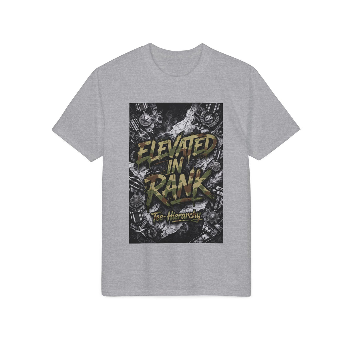Elite Ranked Rock Tee — "Elevated Rank" Gold Emblem Performance T-Shirt