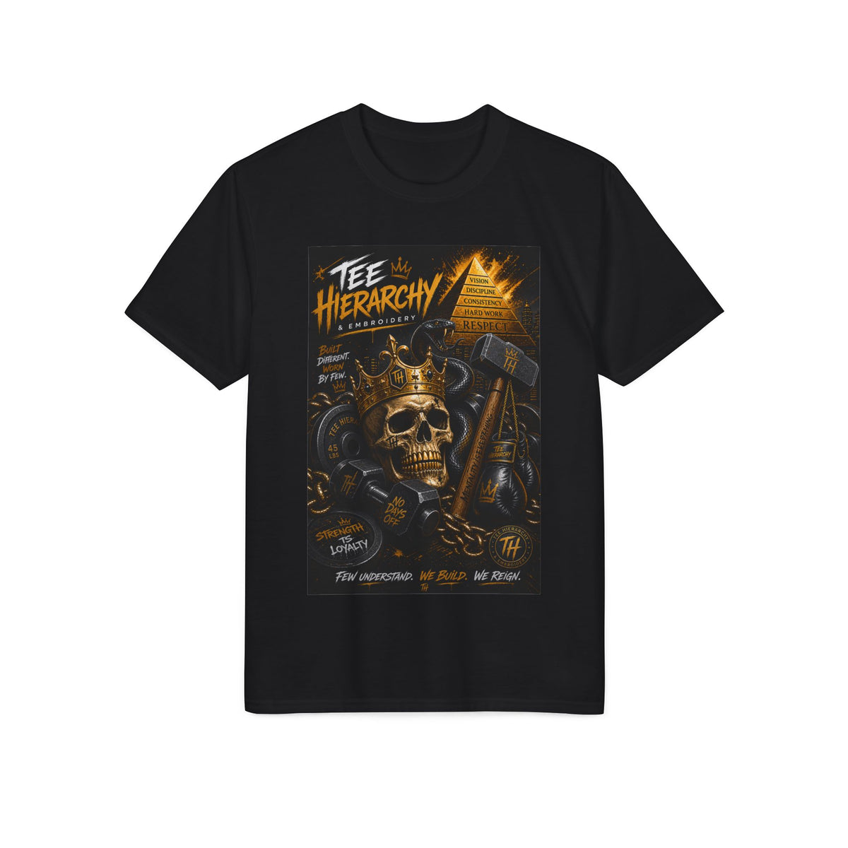 Skull & Crown Graphic T-Shirt — 'Tee Hierarchy' Vintage Heavy Metal Design